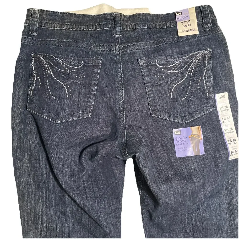 Lee Horizon Women’s Dark Wash Slender Secret Barely Bootcut Denim Jeans 16M NWT